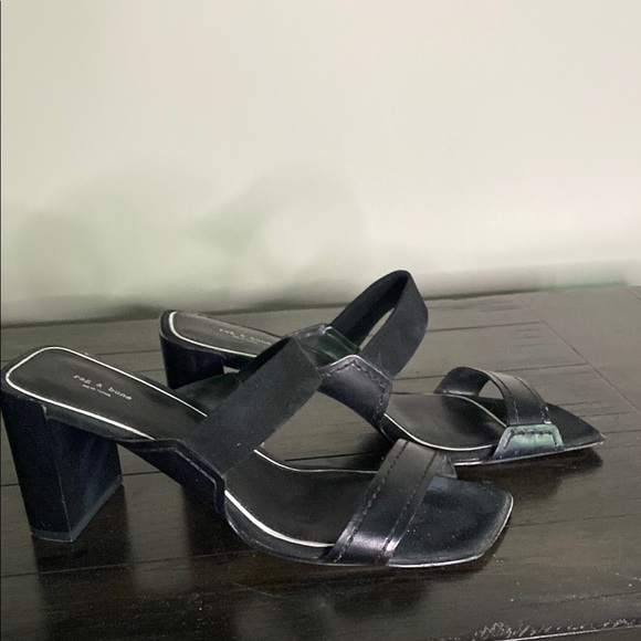 Rag n Bone Black Chunky Block Heel Shoes with Suede Straps - Picture 5 of 10